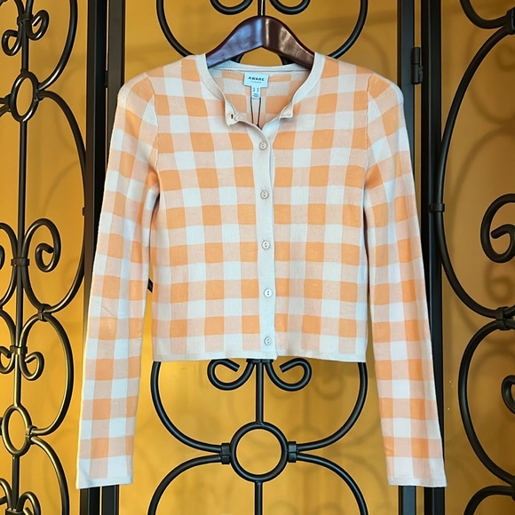 Aware Sweaters - AWARE Gingham Long Sleeve Knit Cardigan
